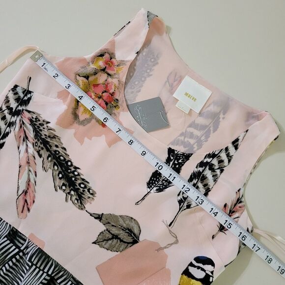 Maeve for Anthropologie Women's Silk Pink Finely Feathered Peplum Blouse - Picture 4 of 11